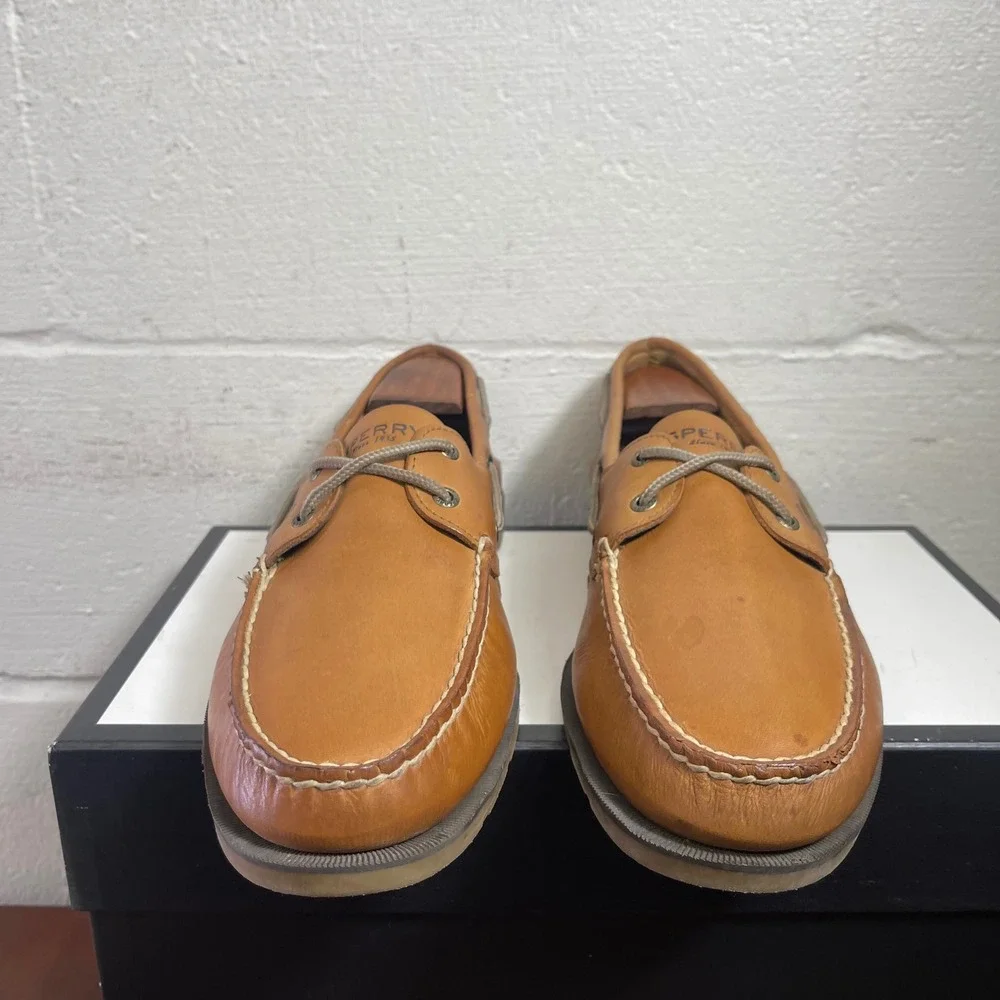 Sperry Top Sider Leeward 077789 Boat Shoes Brown Leather Slip On Men's 12 M